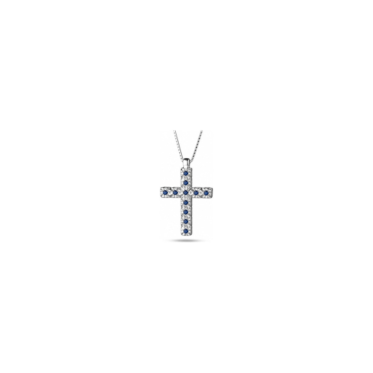 Croce Punto Luce con Zaffiro in Oro Bianco 18kt