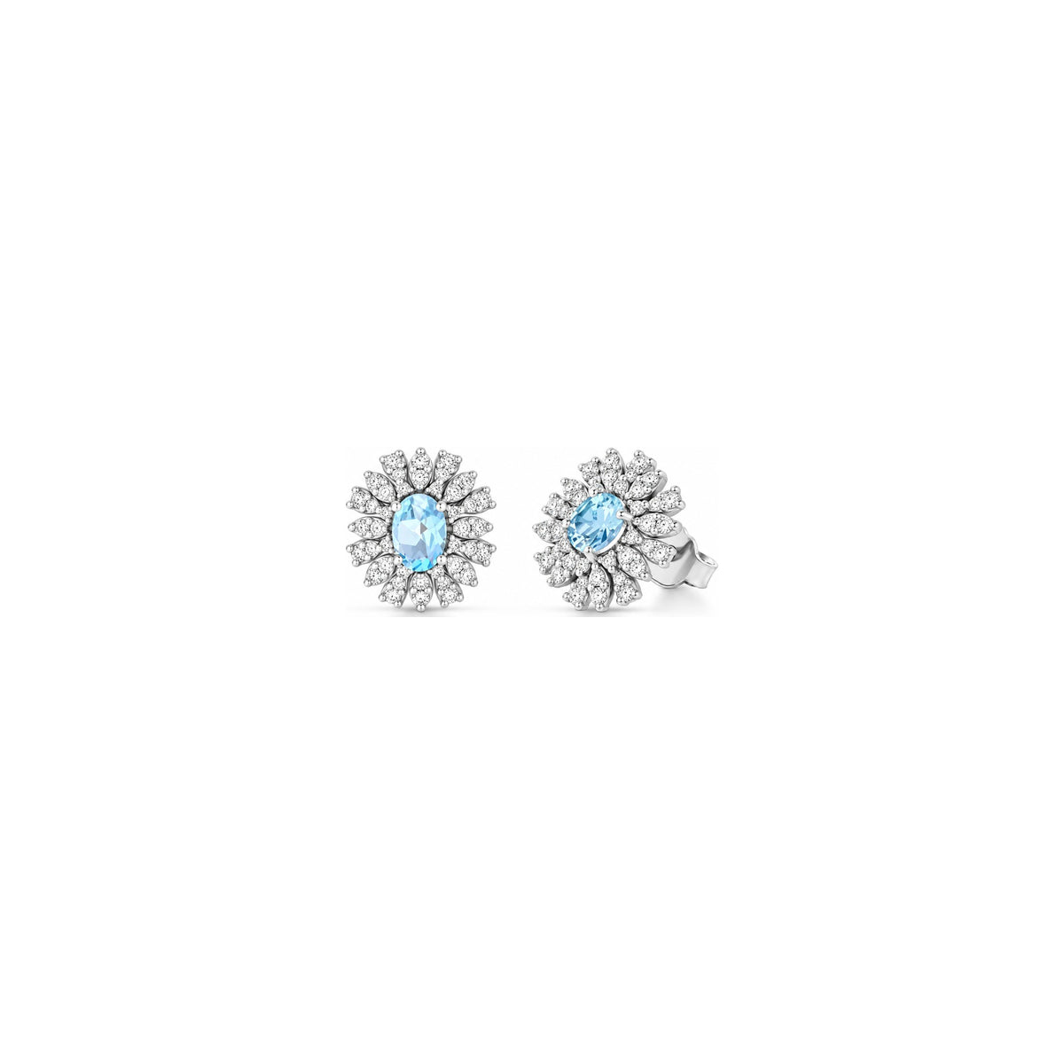 Pendientes Época Ovalados con Diamantes Naturales y Aguamarina en Oro Blanco de 18kt AuriA