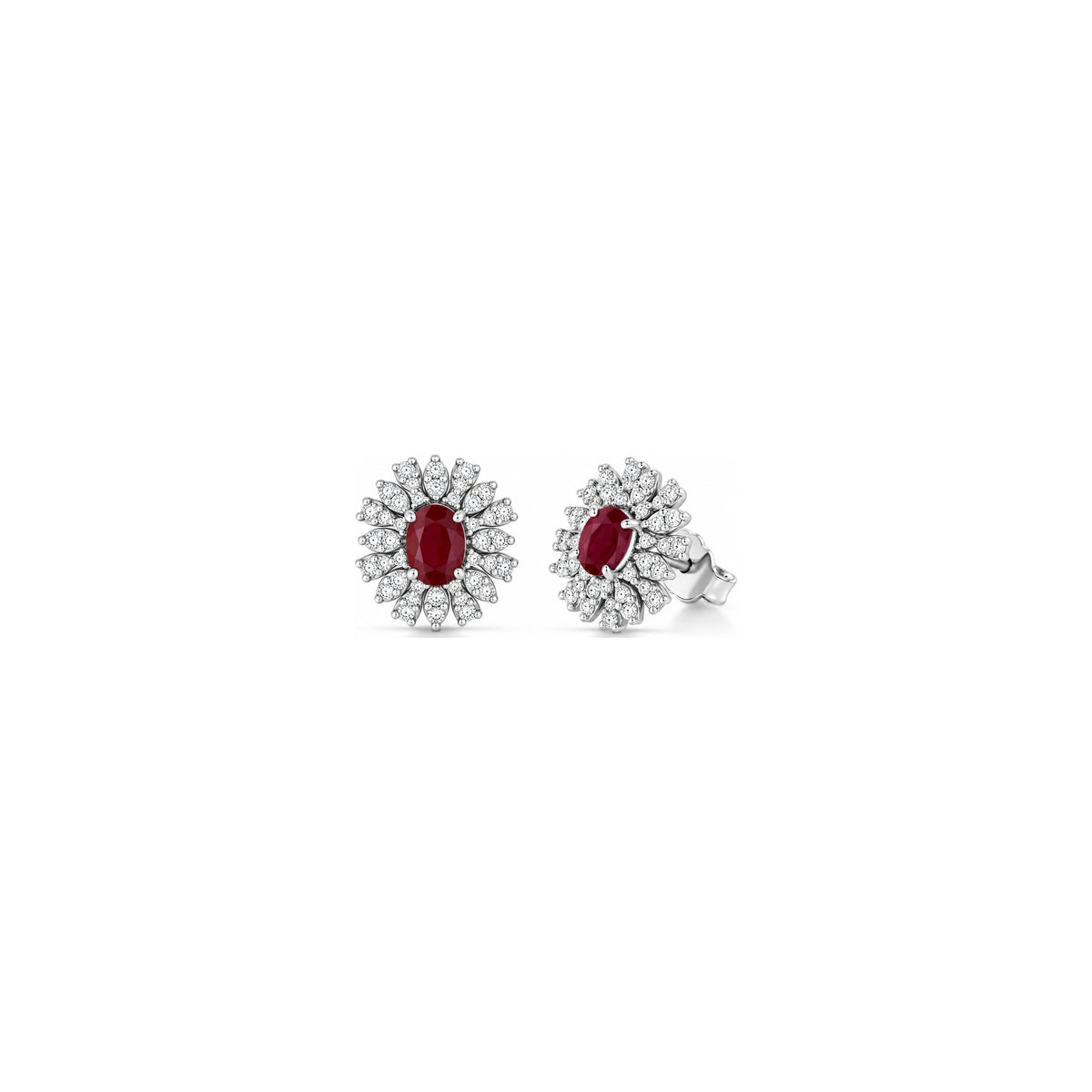 Pendientes Época Ovalados con Diamantes Naturales y Rubí en Oro Blanco de 18kt AuriA