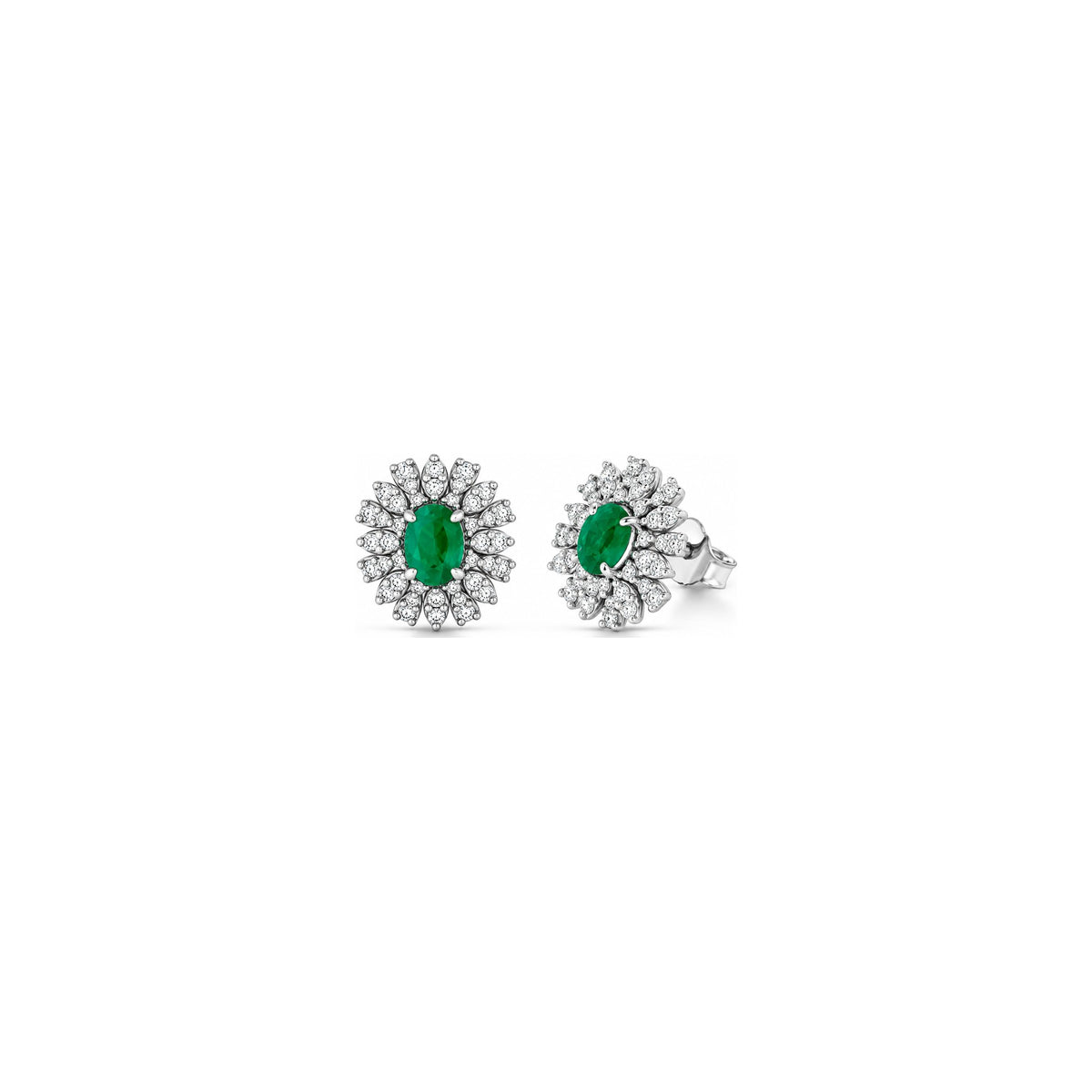 Pendientes Epoca Ovalados con Diamantes Naturales y Esmeralda Oro Blanco 18kt AuriA