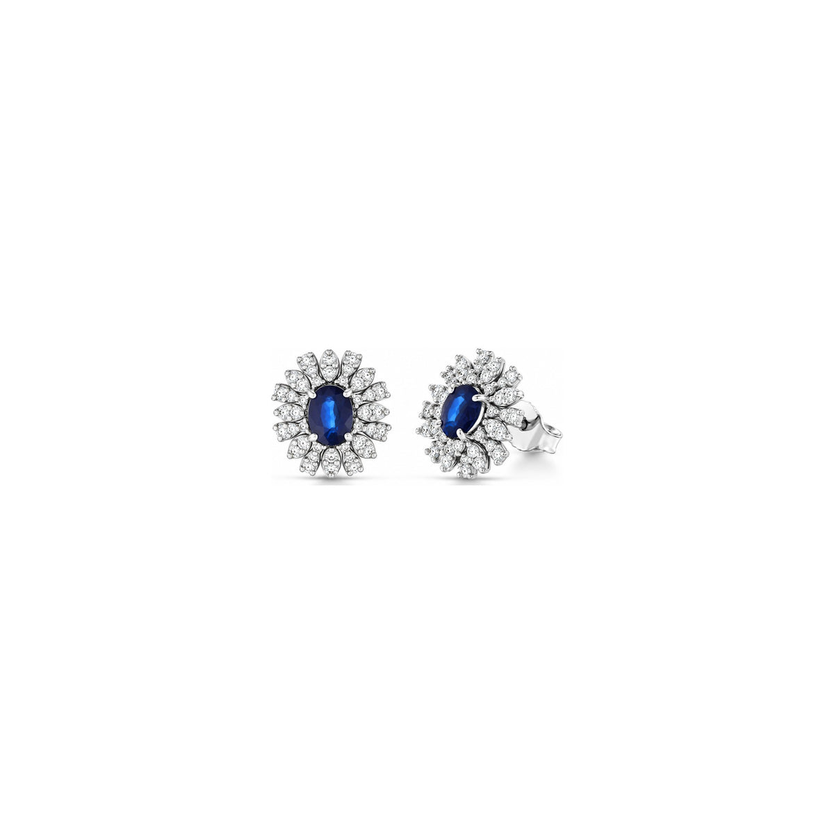 Pendientes Época Ovalados con Diamantes Naturales y Zafiro en Oro Blanco de 18kt AuriA