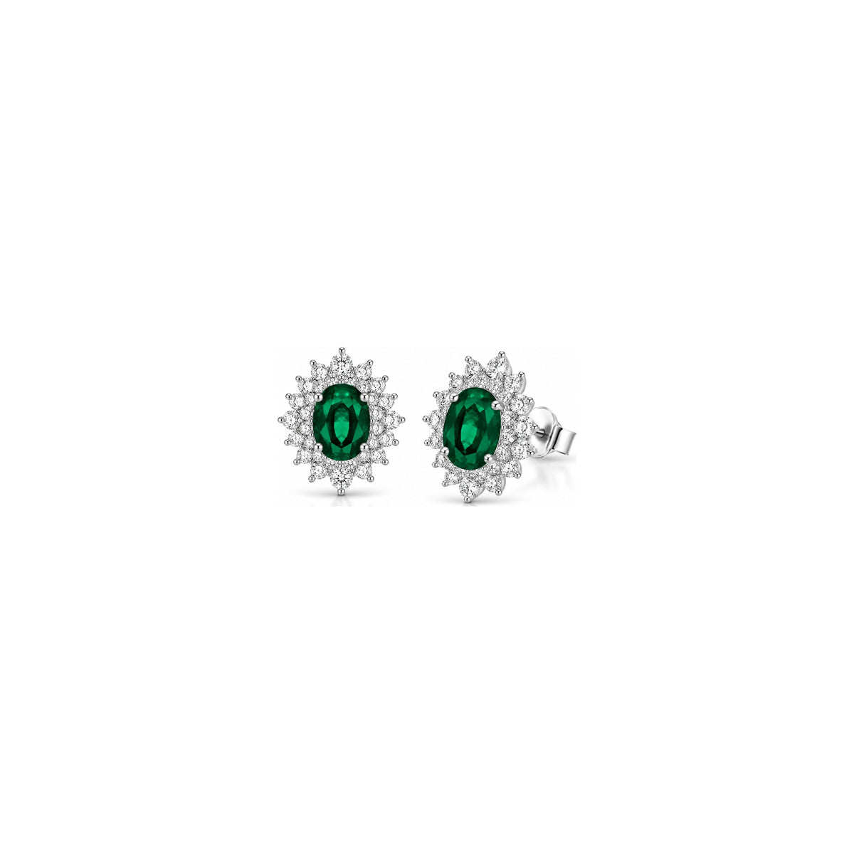 Pendientes Sirio con diamantes naturales y esmeralda en oro blanco de 18kt AuriA