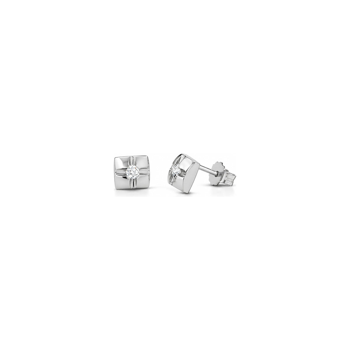 Orecchini Punto Luce Quadrato Croce con Diamanti Naturali in Oro 18kt