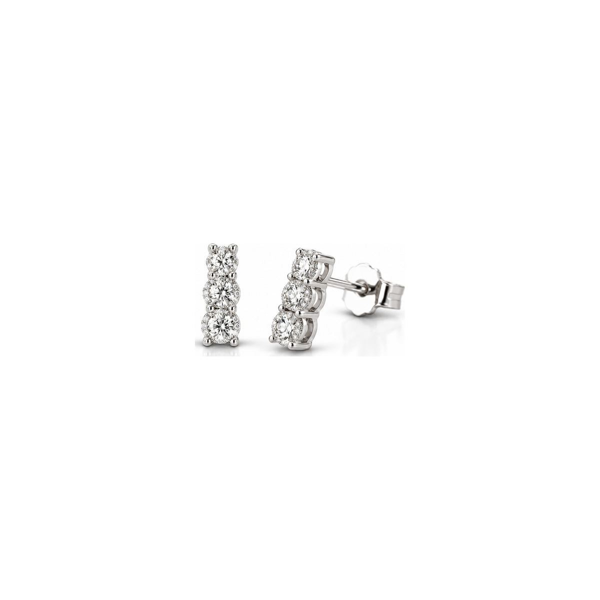 Orecchini Trilogy Verticale Castone con Diamanti Naturali in Oro 18kt