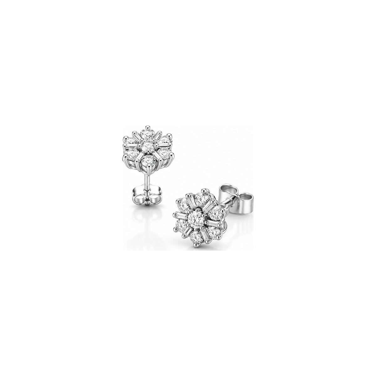 Orecchini Fiocco di Neve Baguette con Diamanti Naturali in Oro 18kt