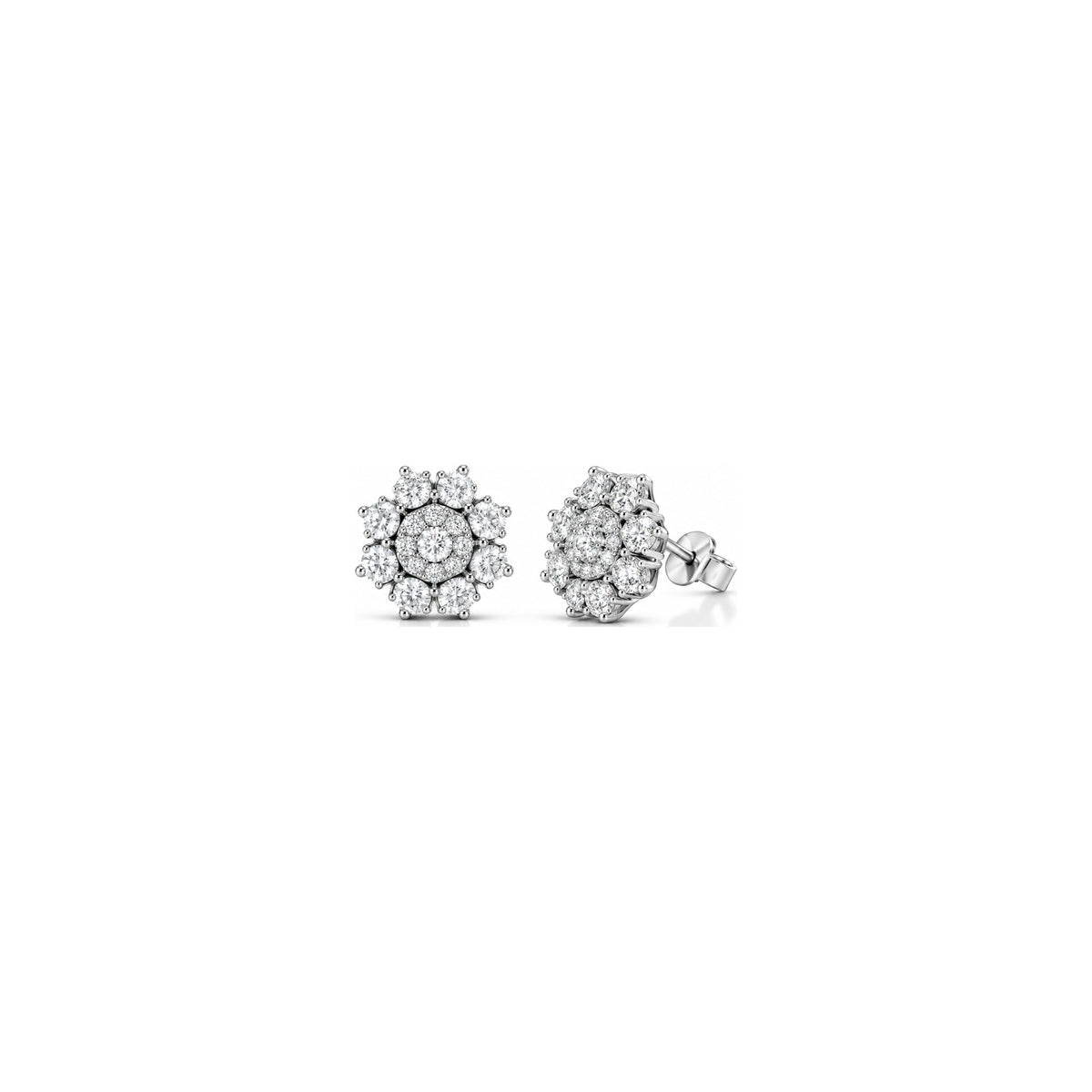 Orecchini Fiore Halo Raggiato con Diamanti Naturali in Oro 18kt