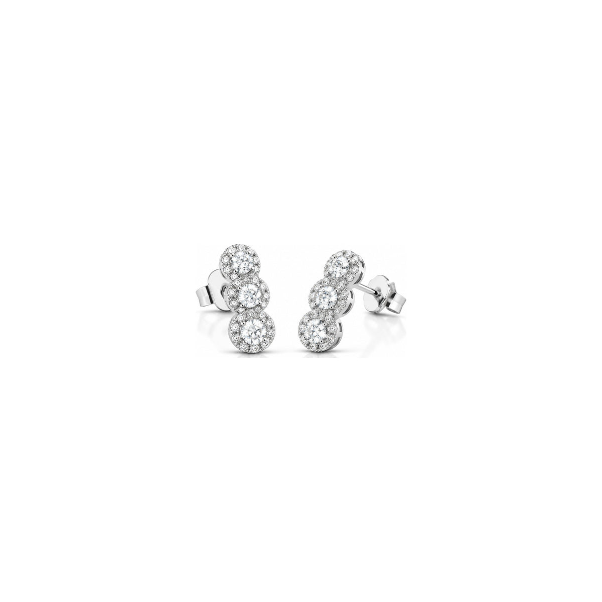 Orecchini Tre Halo Verticali con Diamanti Naturali in Oro 18kt