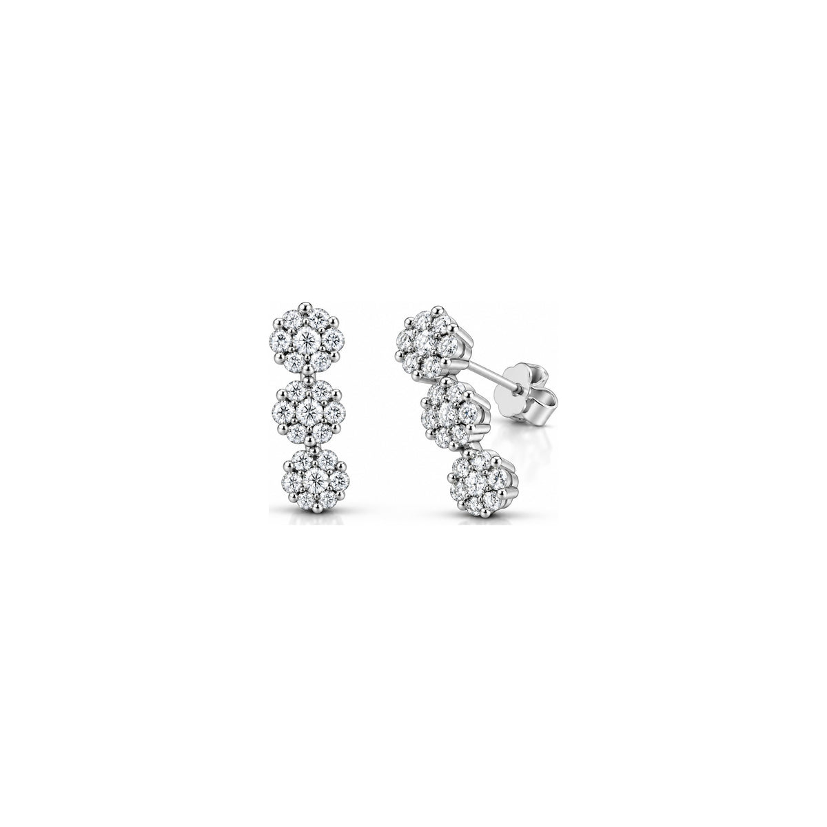 Orecchini Trilogy Fiori con Diamanti Naturali in Oro 18kt