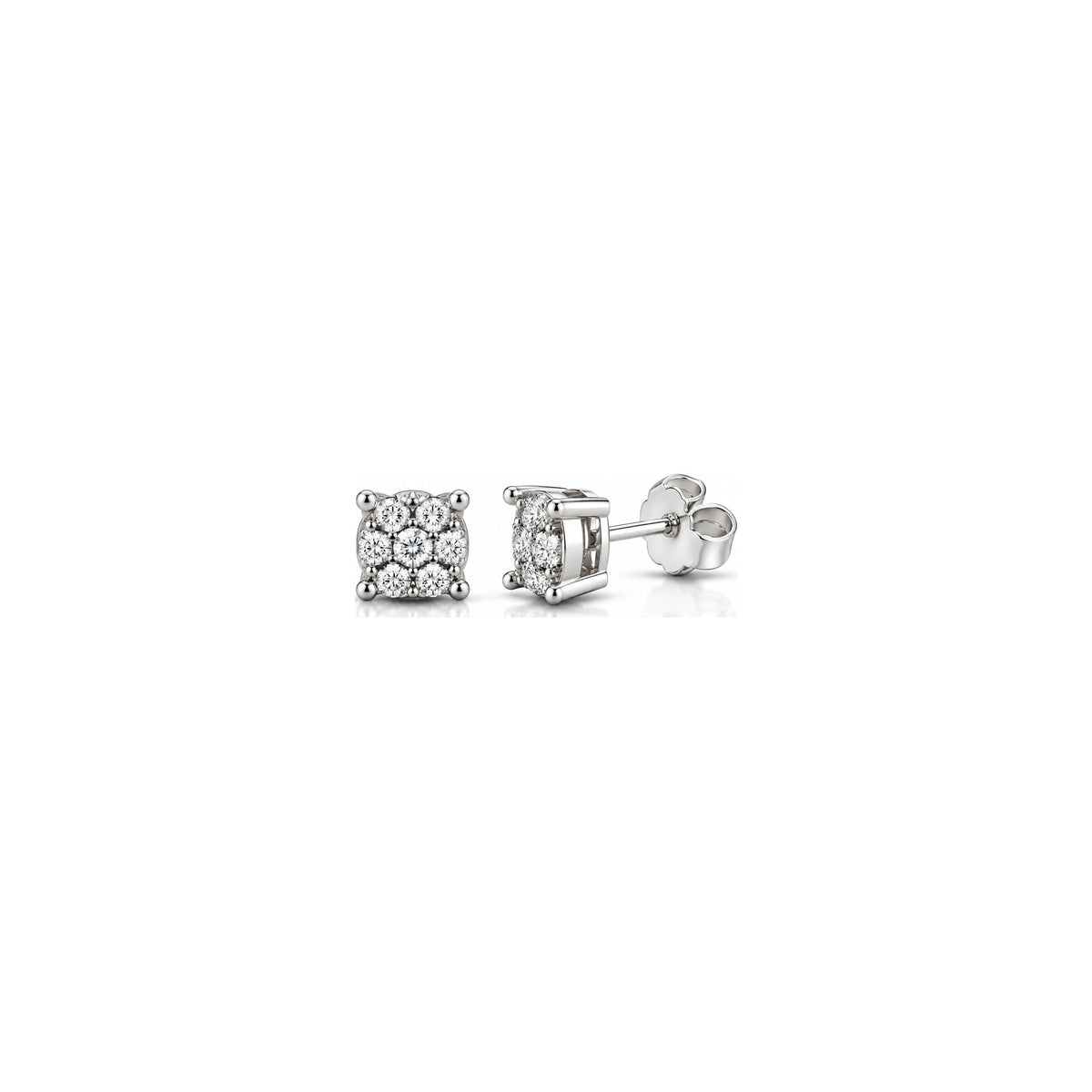 Orecchini Quadrato Quattro Diamanti con Diamanti Naturali in Oro 18kt