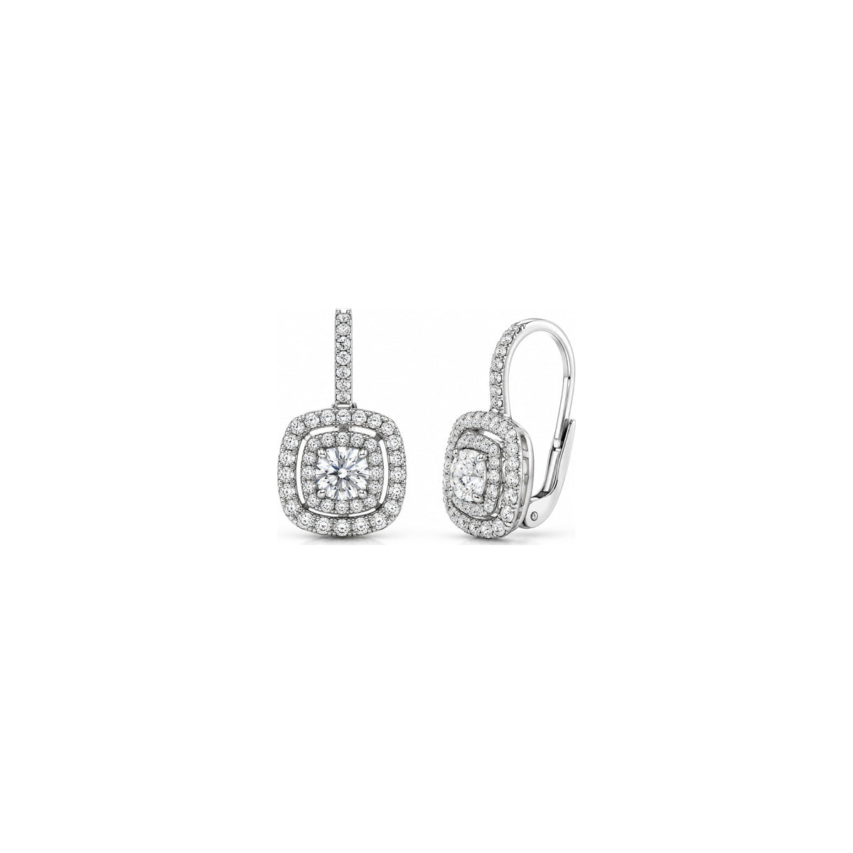 Orecchini Pendenti Doppio Halo Cuscino con Diamanti Naturali in Oro 18kt