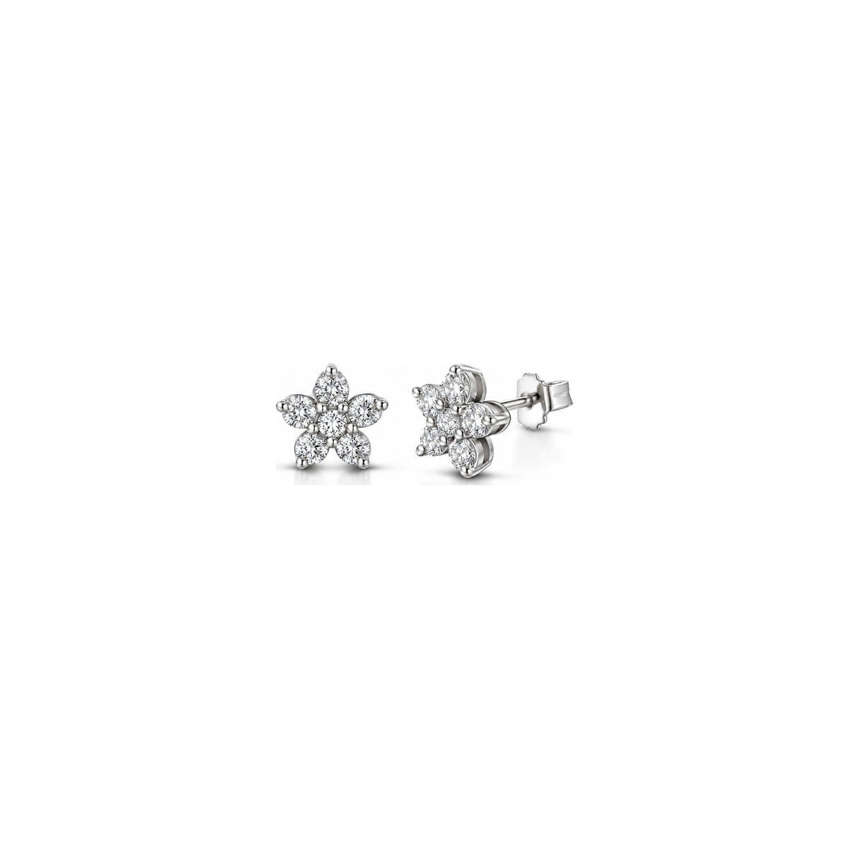Orecchini Fiore Cinque Petali con Diamanti Naturali in Oro 18kt