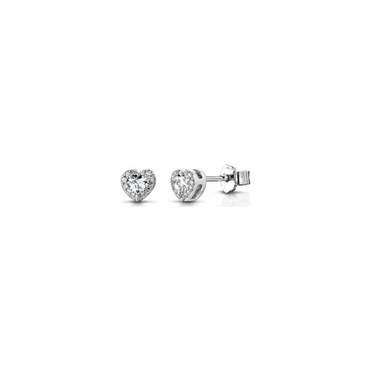 Orecchini Halo Cuore Piccolo con Diamanti Naturali in Oro 18kt