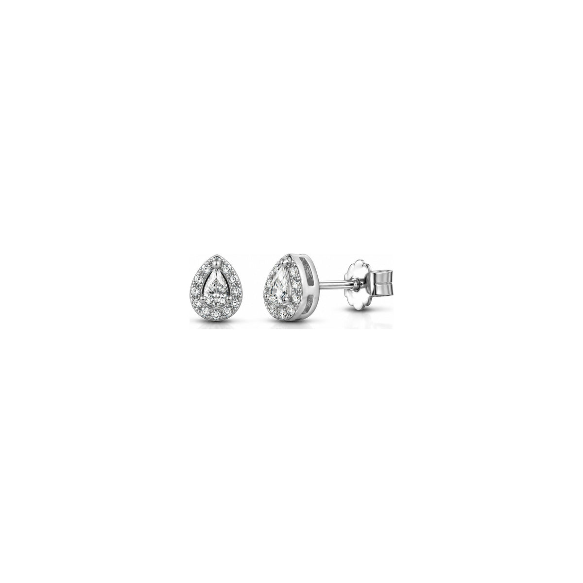Orecchini Halo Goccia Piccolo con Diamanti Naturali in Oro 18kt