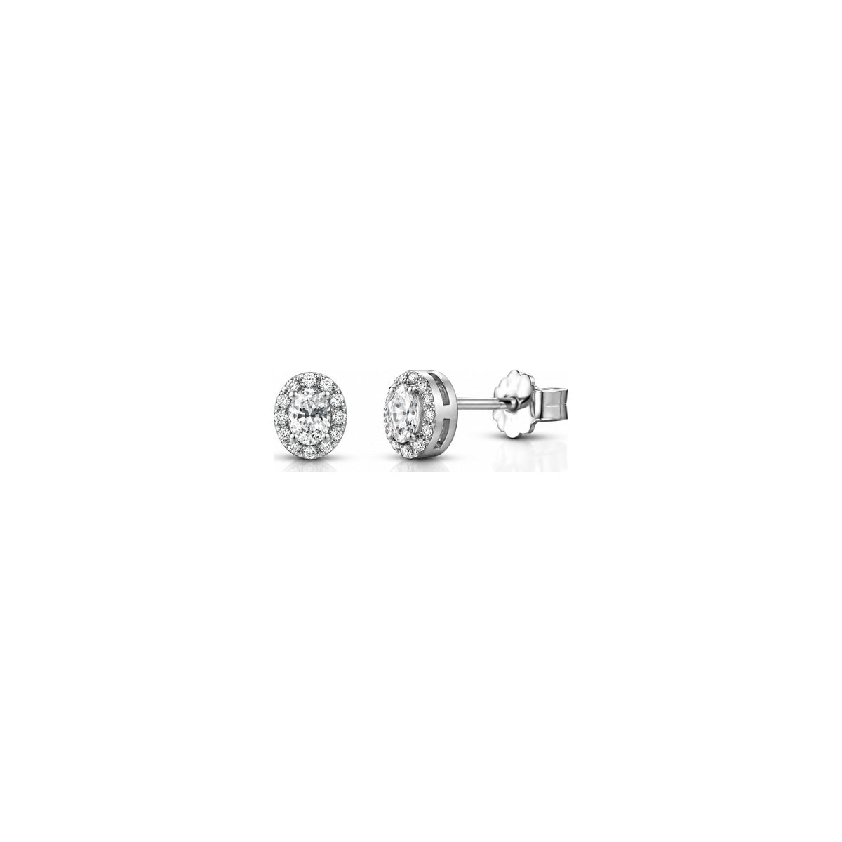 Orecchini Halo Ovale Piccolo con Diamanti Naturali in Oro 18kt