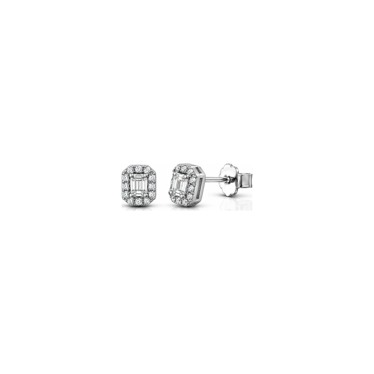 Orecchini Halo Rettangolare con Diamanti Naturali in Oro 18kt