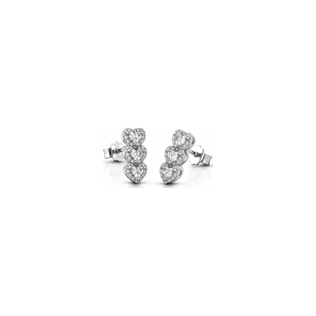 Orecchini Tre Cuori Halo con Diamanti Naturali in Oro 18kt
