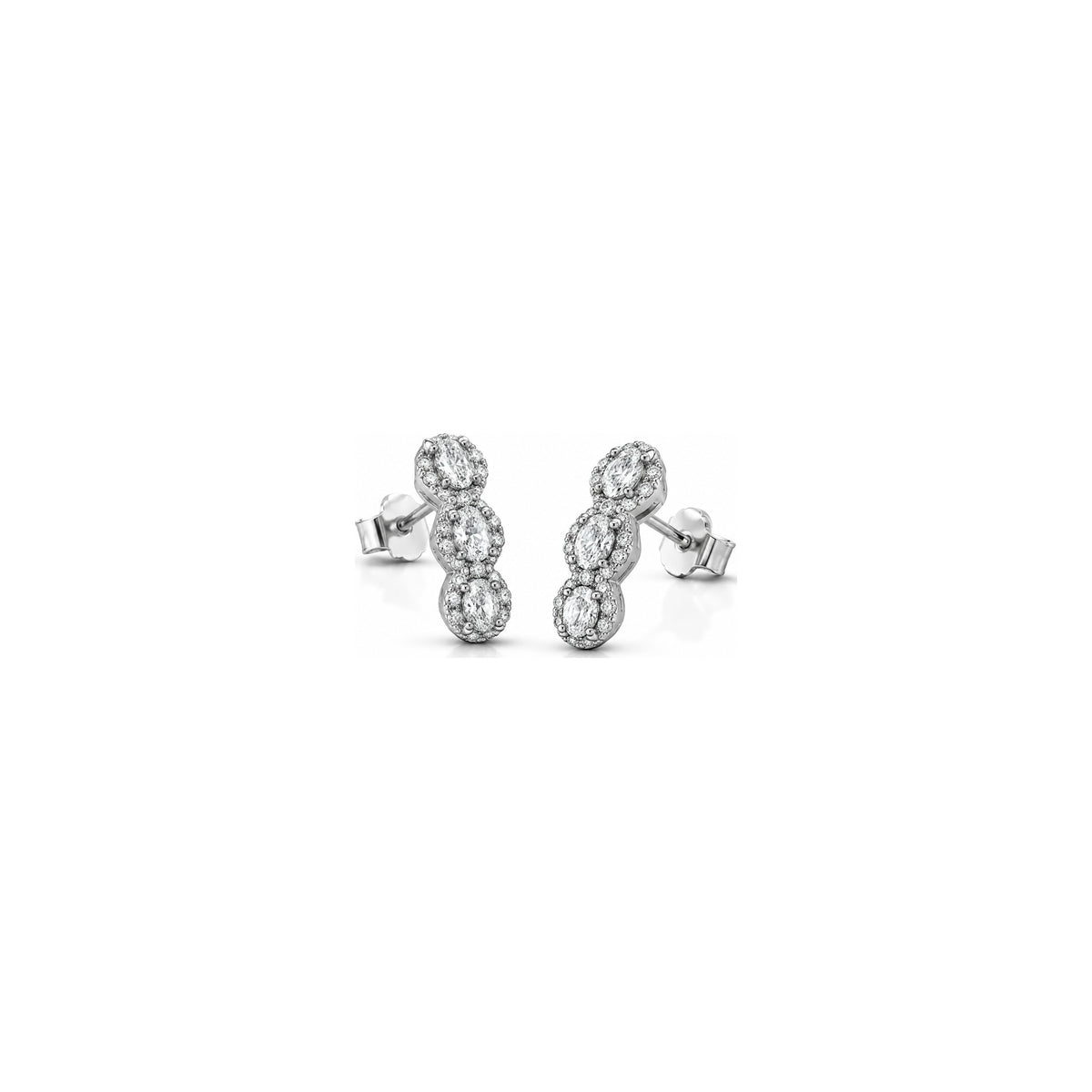 Orecchini Tre Ovali Halo con Diamanti Naturali in Oro 18kt