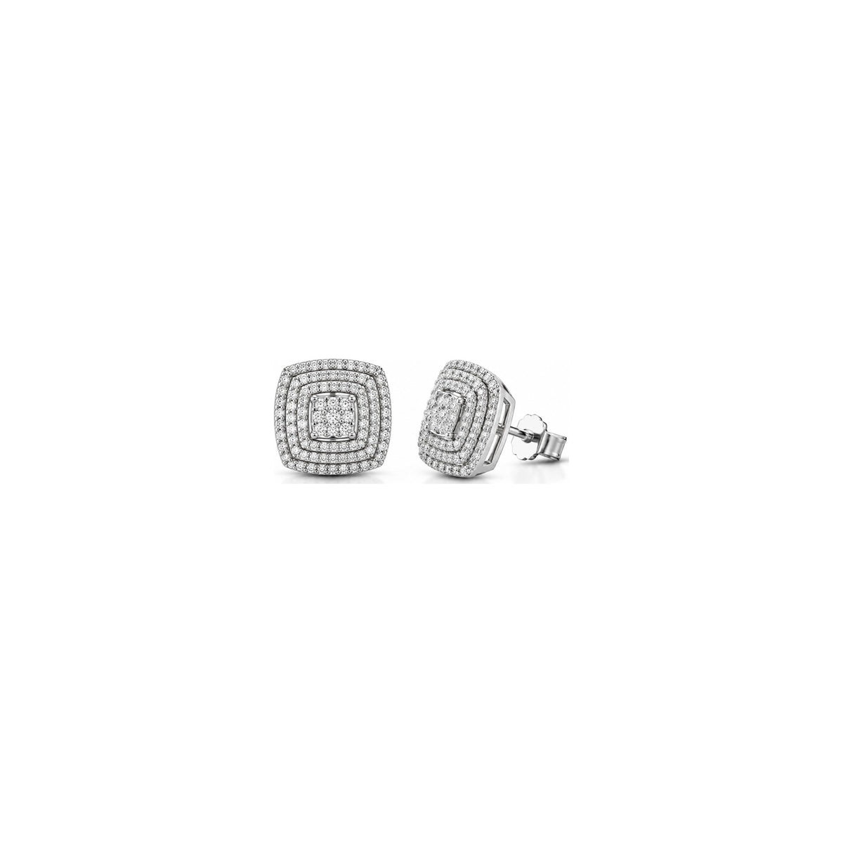 Orecchini Triplo Halo Cuscino con Diamanti Naturali in Oro 18kt