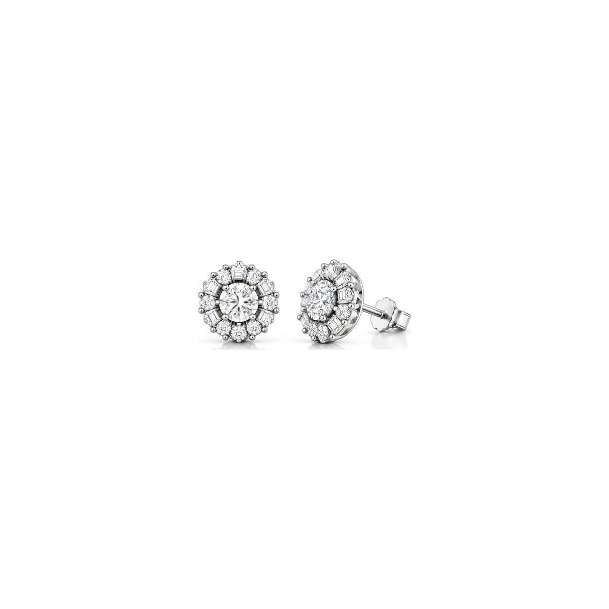 Orecchini Halo Baguette con Diamanti Naturali in Oro 18kt