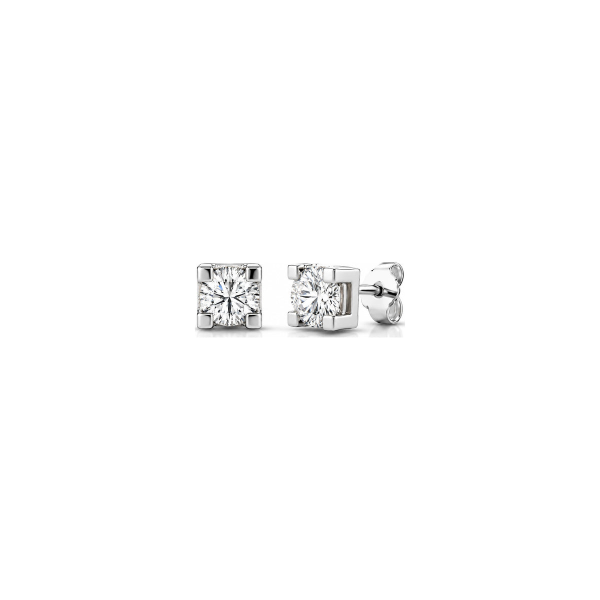 Orecchini Punto Luce Castone Quadrato con Diamanti Naturali in Oro 18kt