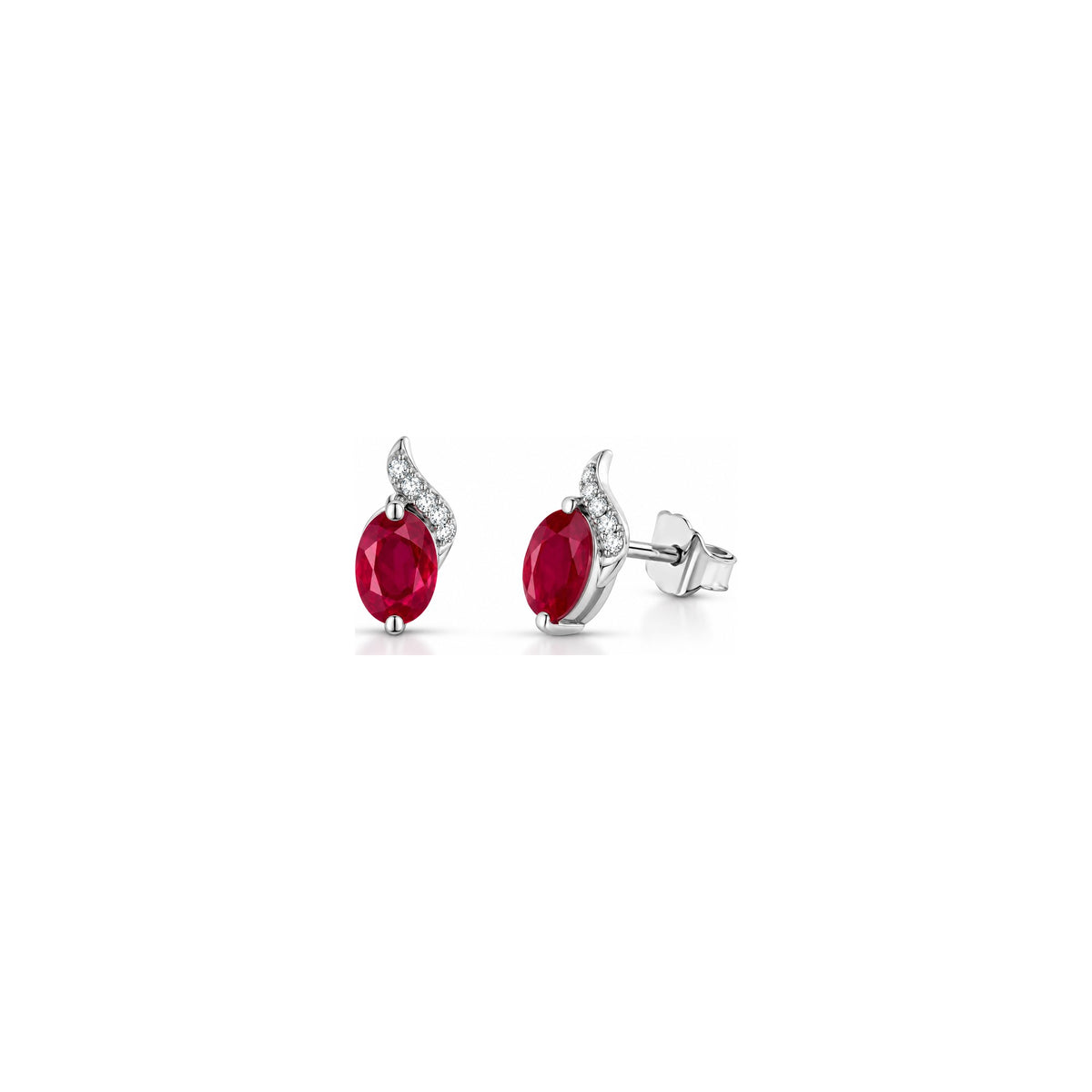 4 Season Earrings with Natural Diamonds and Ruby in 18kt White Gold AuriA