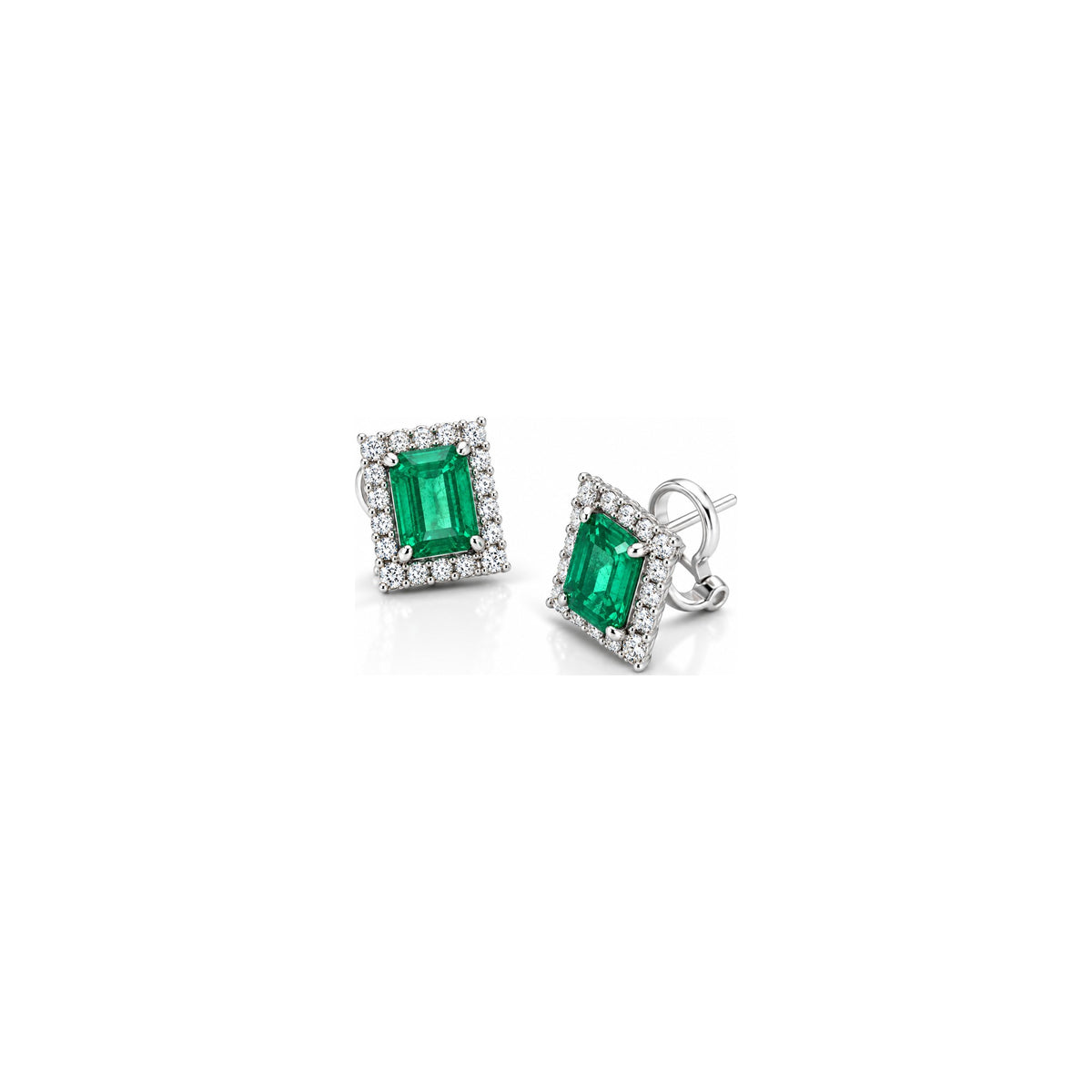 Orecchini con Diamanti Naturali e Smeraldo in Oro Bianco 18kt