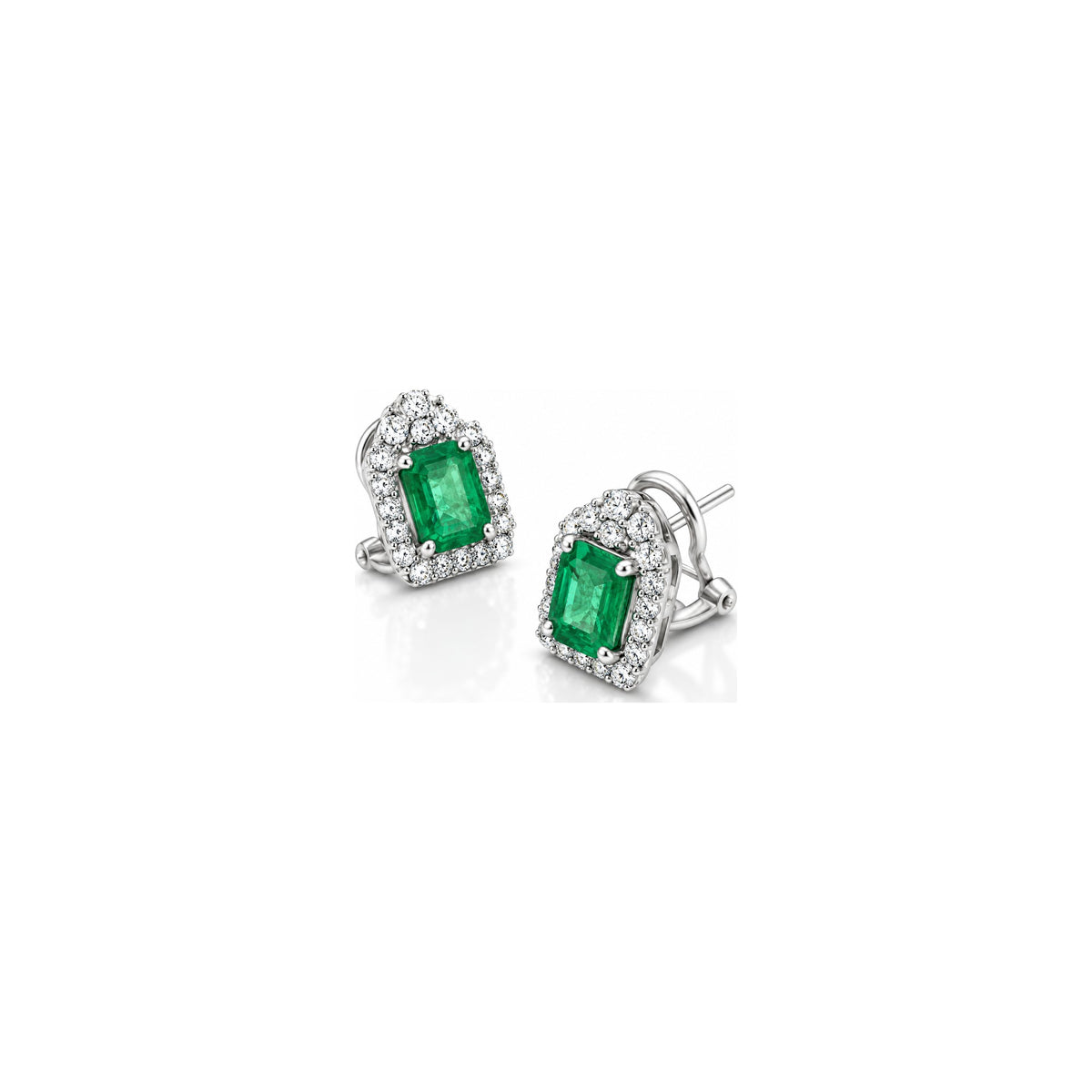 Orecchini con Diamanti Naturali e Smeraldo in Oro Bianco 18kt