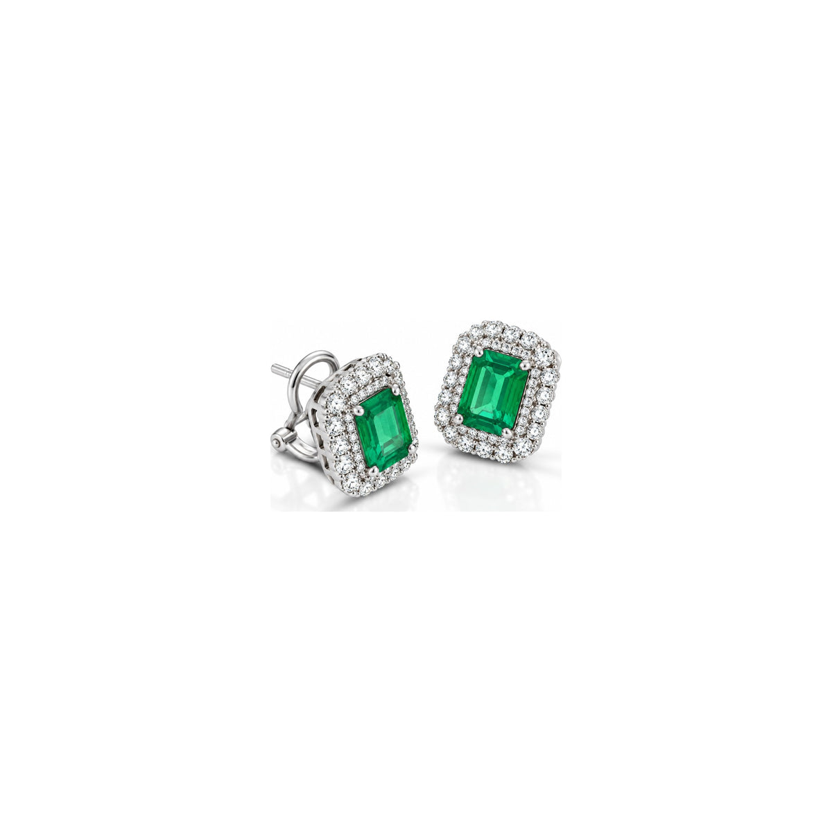 Orecchini con Diamanti Naturali e Smeraldo in Oro Bianco 18kt