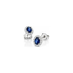 Orecchini Halo Ovale con Diamanti Naturali e Zaffiro in Oro Bianco 18kt