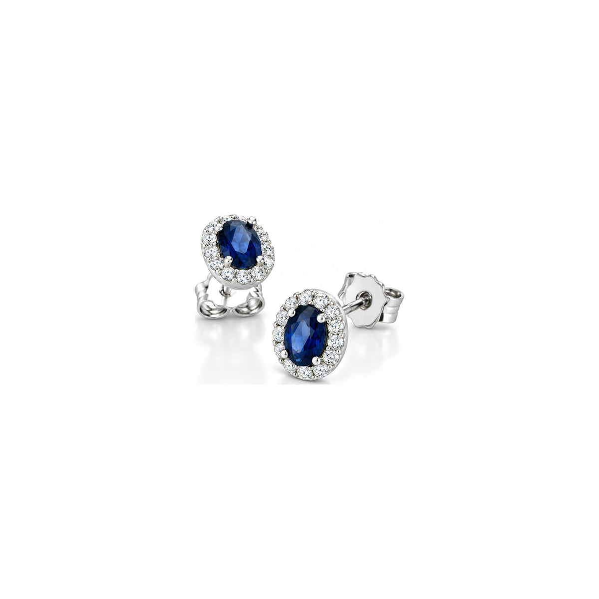 Orecchini Halo Ovale con Diamanti Naturali e Zaffiro in Oro Bianco 18kt