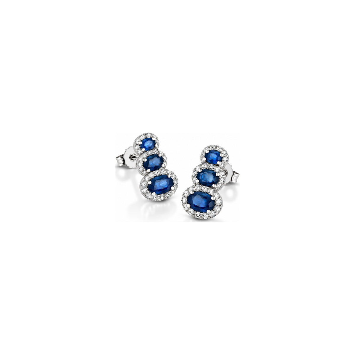 Orecchini Halo Ovale con Diamanti Naturali e Zaffiro in Oro Bianco 18kt