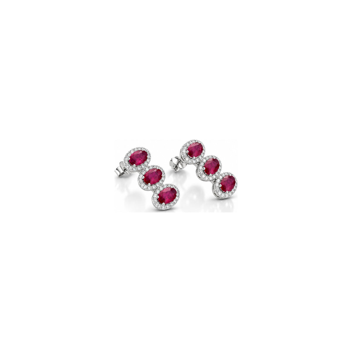 Orecchini Trilogy con Diamanti Naturali e Rubino in Oro Bianco 18kt