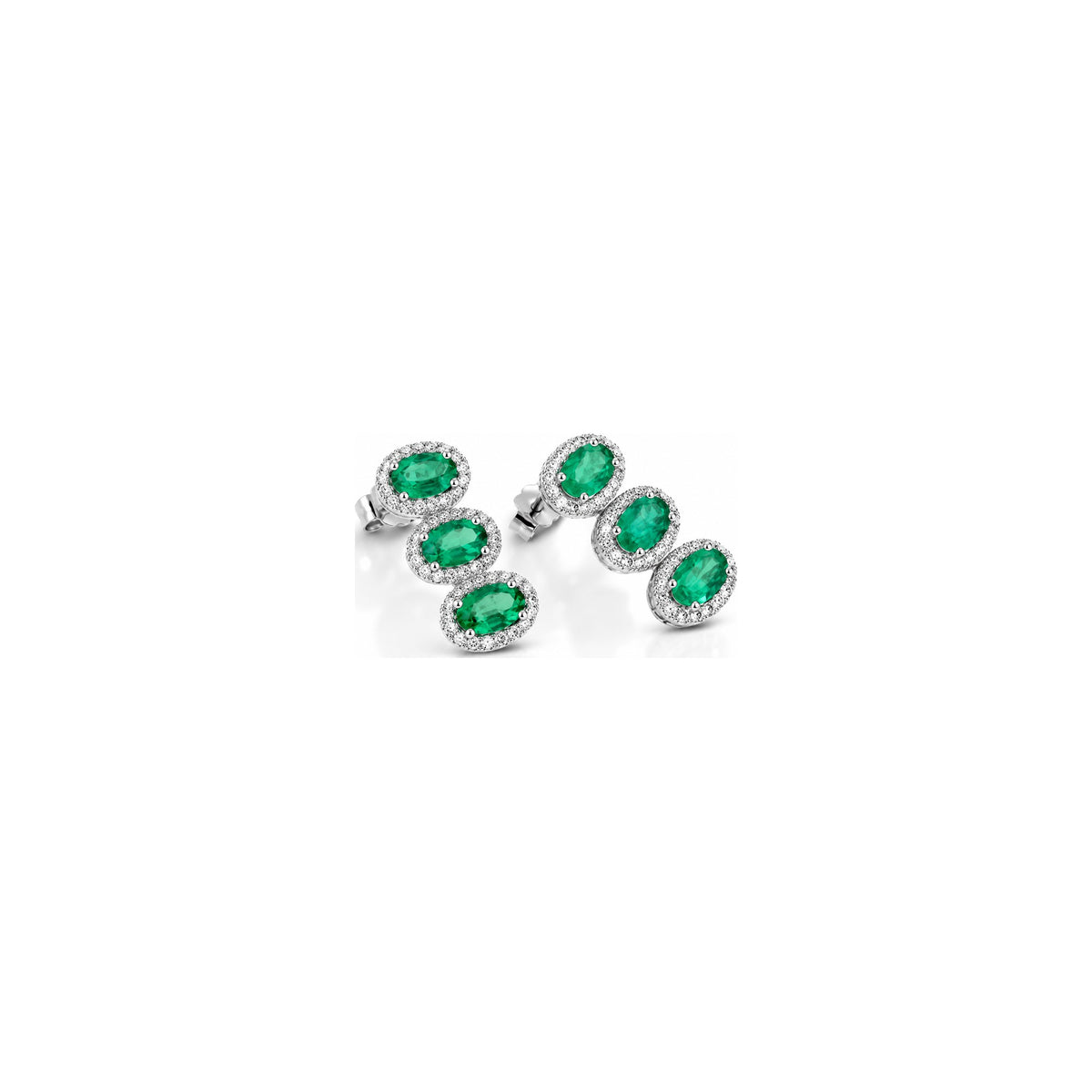 Orecchini Trilogy con Diamanti Naturali e Smeraldo in Oro Bianco 18kt