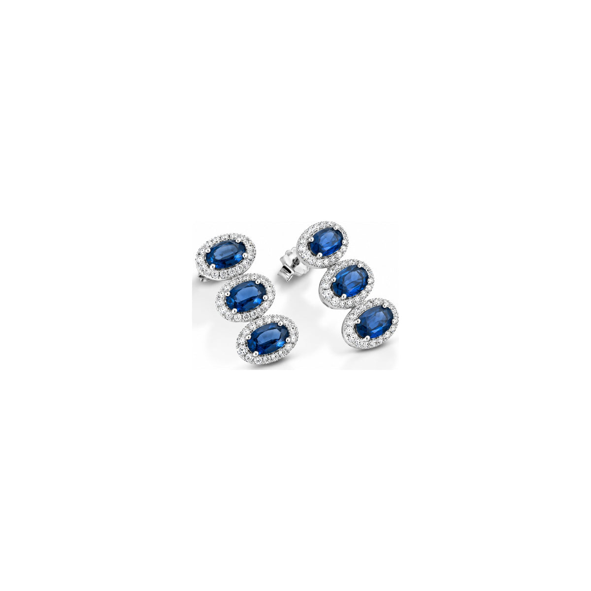 Orecchini Trilogy con Diamanti Naturali e Zaffiro in Oro Bianco 18kt