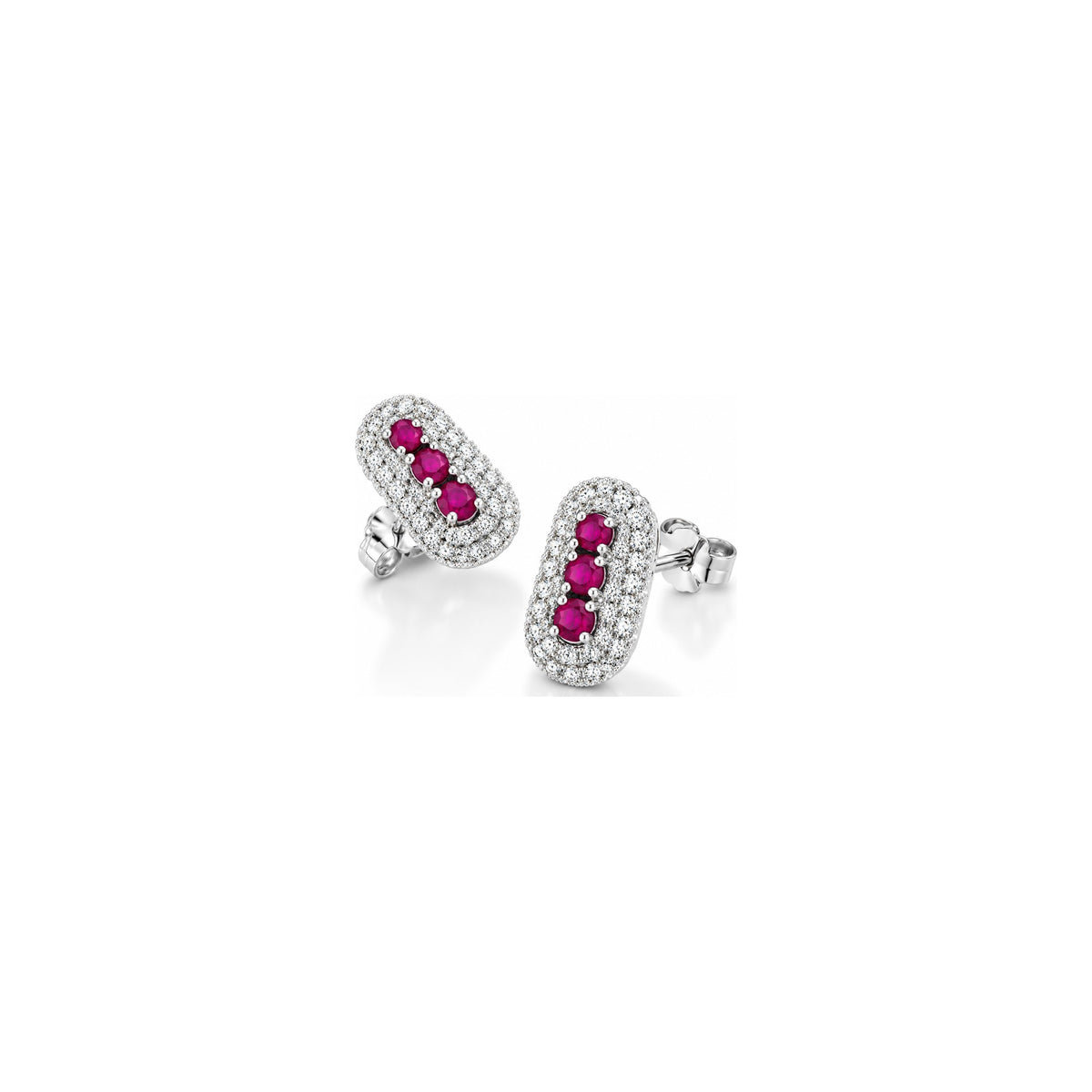 Orecchini Fiore con Diamanti Naturali e Rubino in Oro Bianco 18kt
