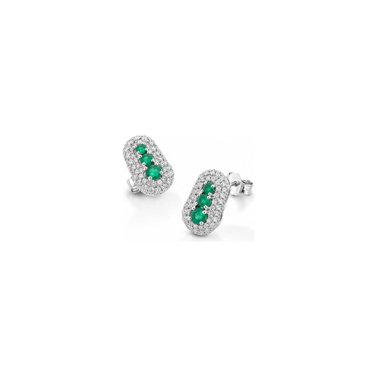 Orecchini Fiore con Diamanti Naturali e Smeraldo in Oro Bianco 18kt