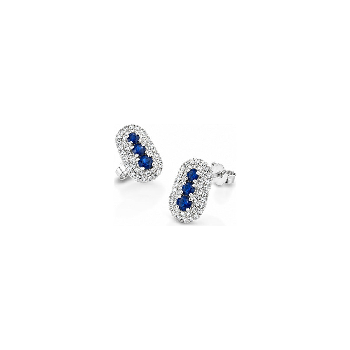 Orecchini Fiore con Diamanti Naturali e Zaffiro in Oro Bianco 18kt