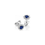 Orecchini Fiore Halo con Diamanti Naturali e Zaffiro in Oro Bianco 18kt