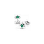 Orecchini Stella con Diamanti Naturali e Smeraldo in Oro Bianco 18kt