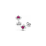 Orecchini Stella con Diamanti Naturali e Rubino in Oro Bianco 18kt