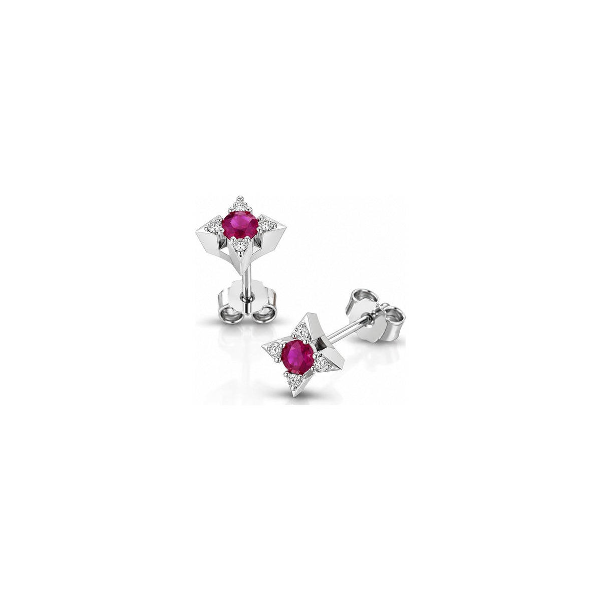 Orecchini Stella con Diamanti Naturali e Rubino in Oro Bianco 18kt