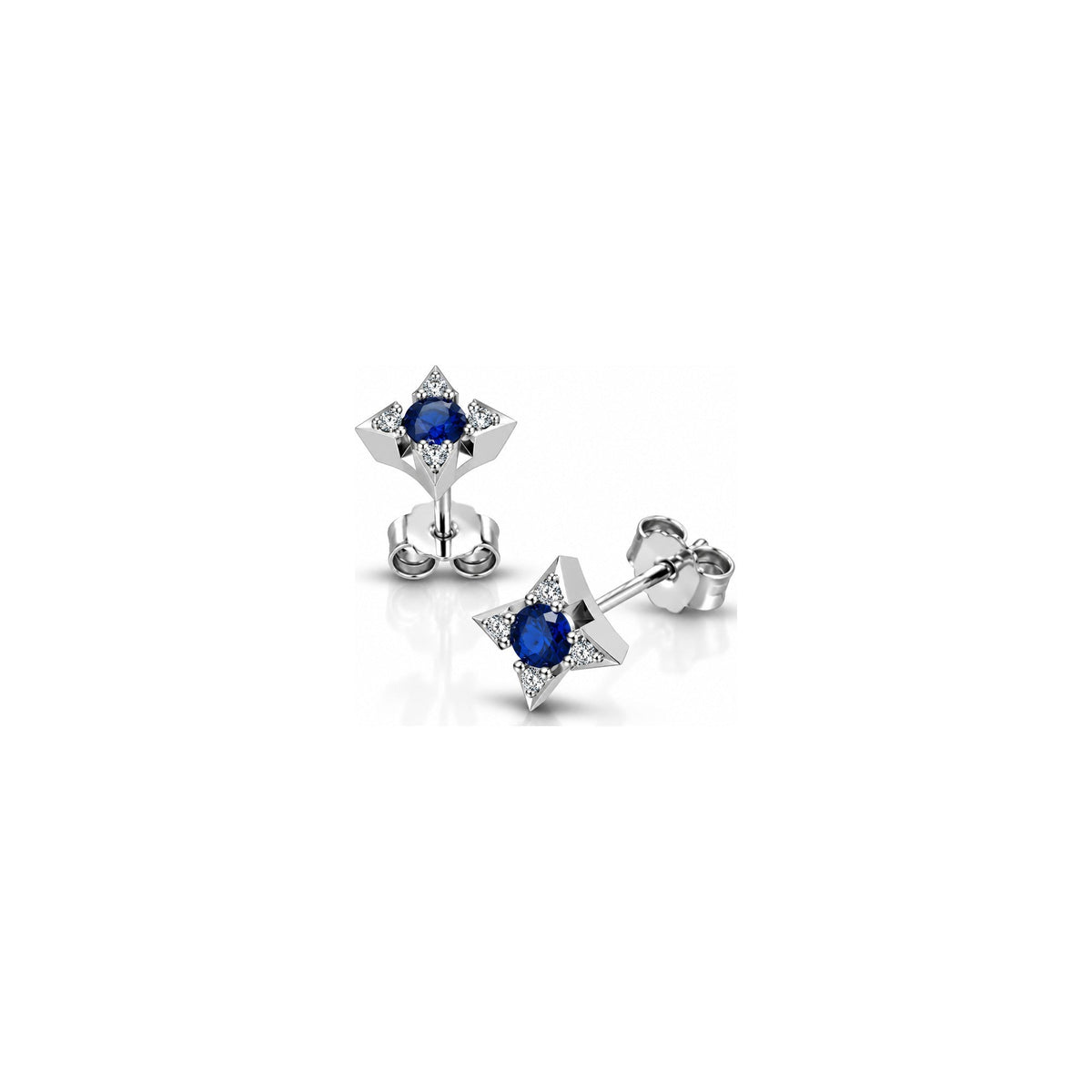Orecchini Stella con Diamanti Naturali e Zaffiro in Oro Bianco 18kt