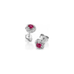 Orecchini Rosetta con Diamanti Naturali e Rubino in Oro Bianco 18kt