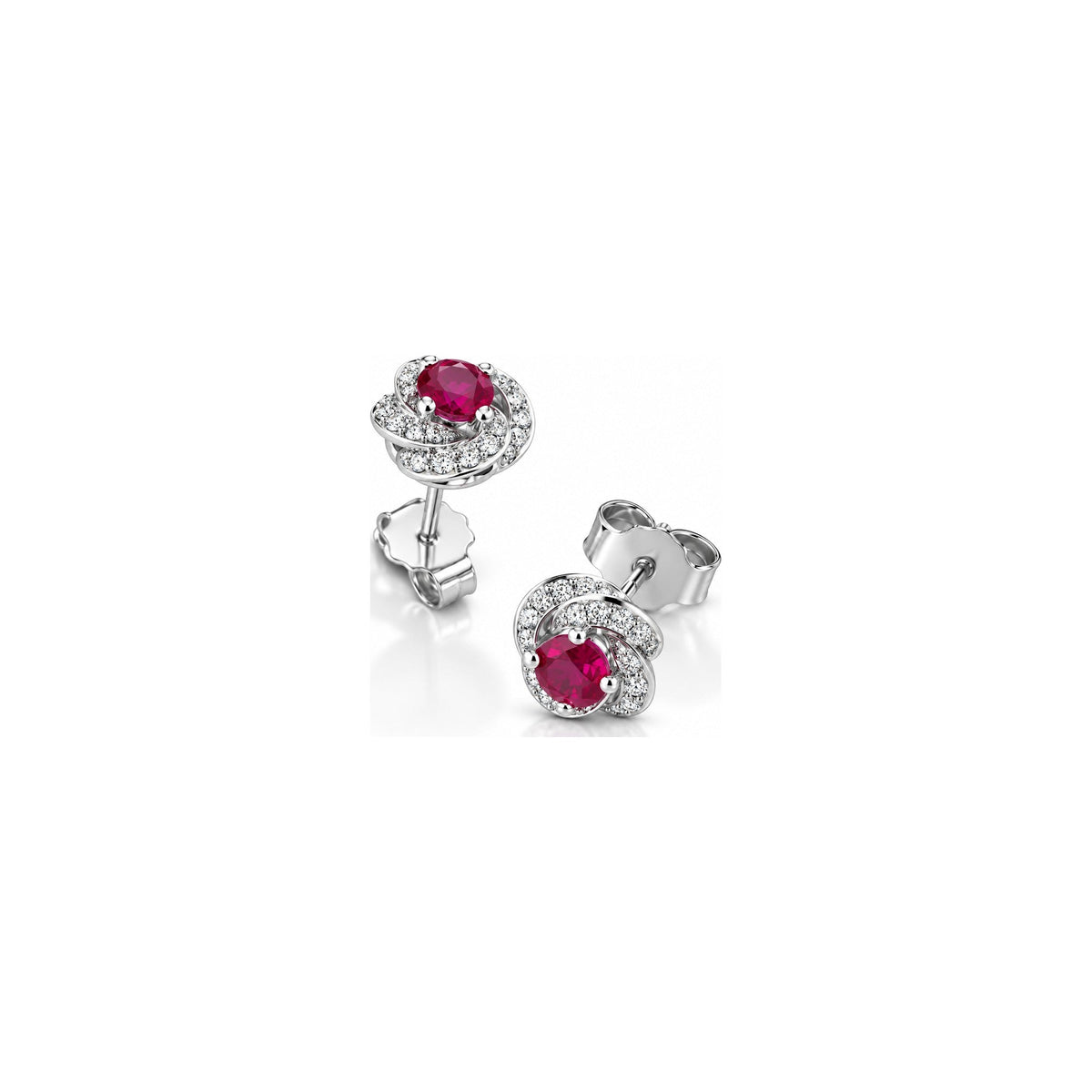 Orecchini Rosetta con Diamanti Naturali e Rubino in Oro Bianco 18kt
