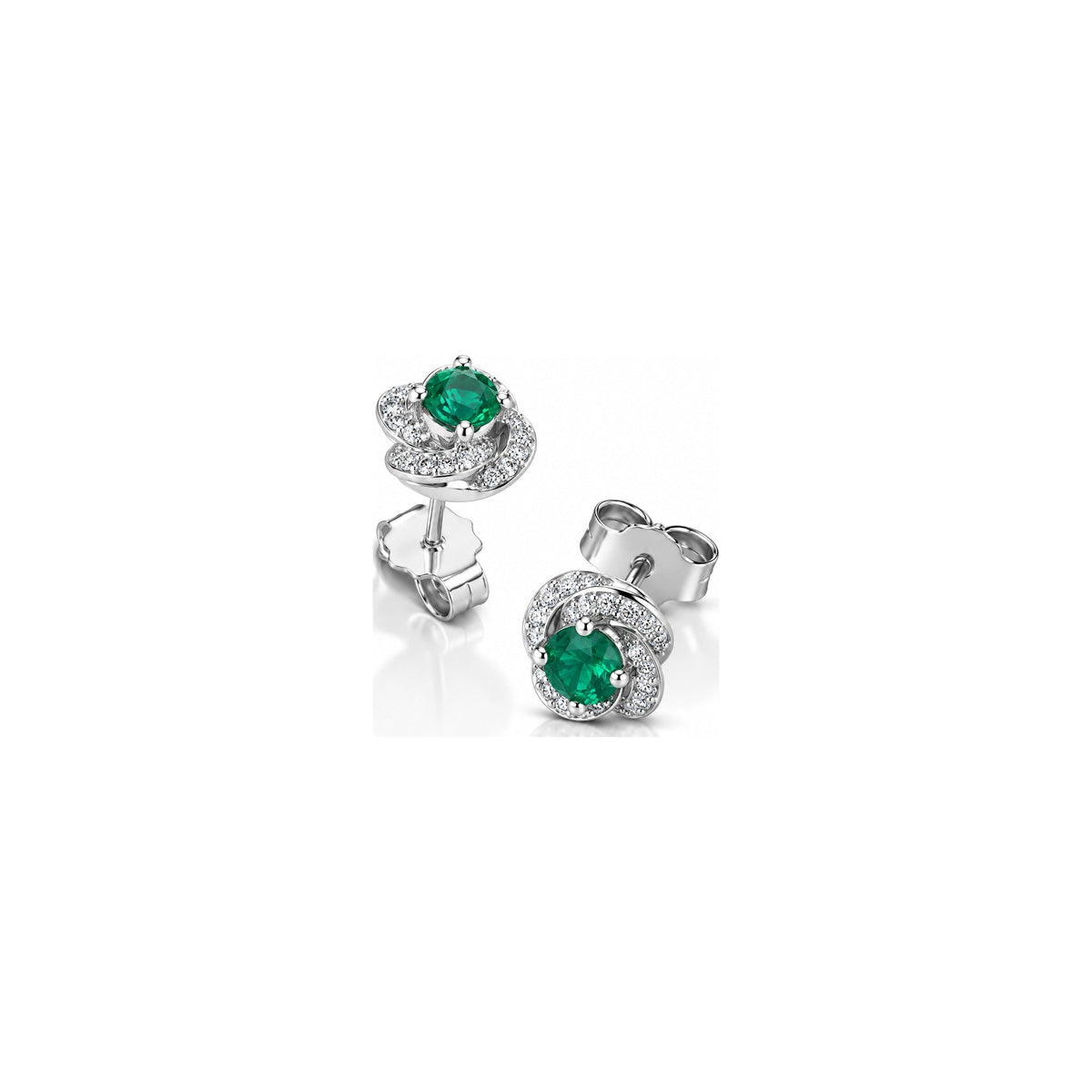 Orecchini Rosetta con Diamanti Naturali e Smeraldo in Oro Bianco 18kt