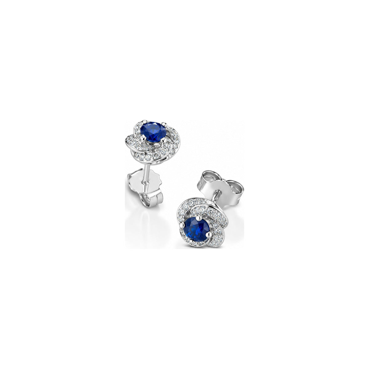 Orecchini Rosetta con Diamanti Naturali e Zaffiro in Oro Bianco 18kt