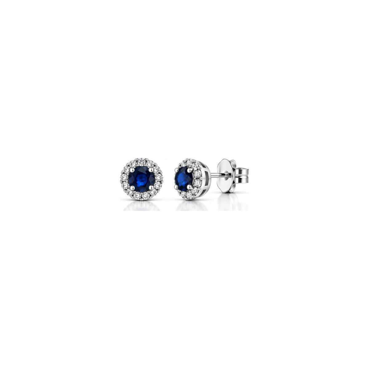 Orecchini Halo con Diamanti Naturali e Zaffiro in Oro Bianco 18kt