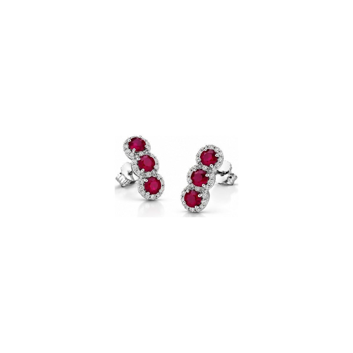 Orecchini Halo con Diamanti Naturali e Rubino in Oro Bianco 18kt