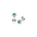 Orecchini Fiore con Diamanti Naturali e Smeraldo in Oro Bianco 18kt
