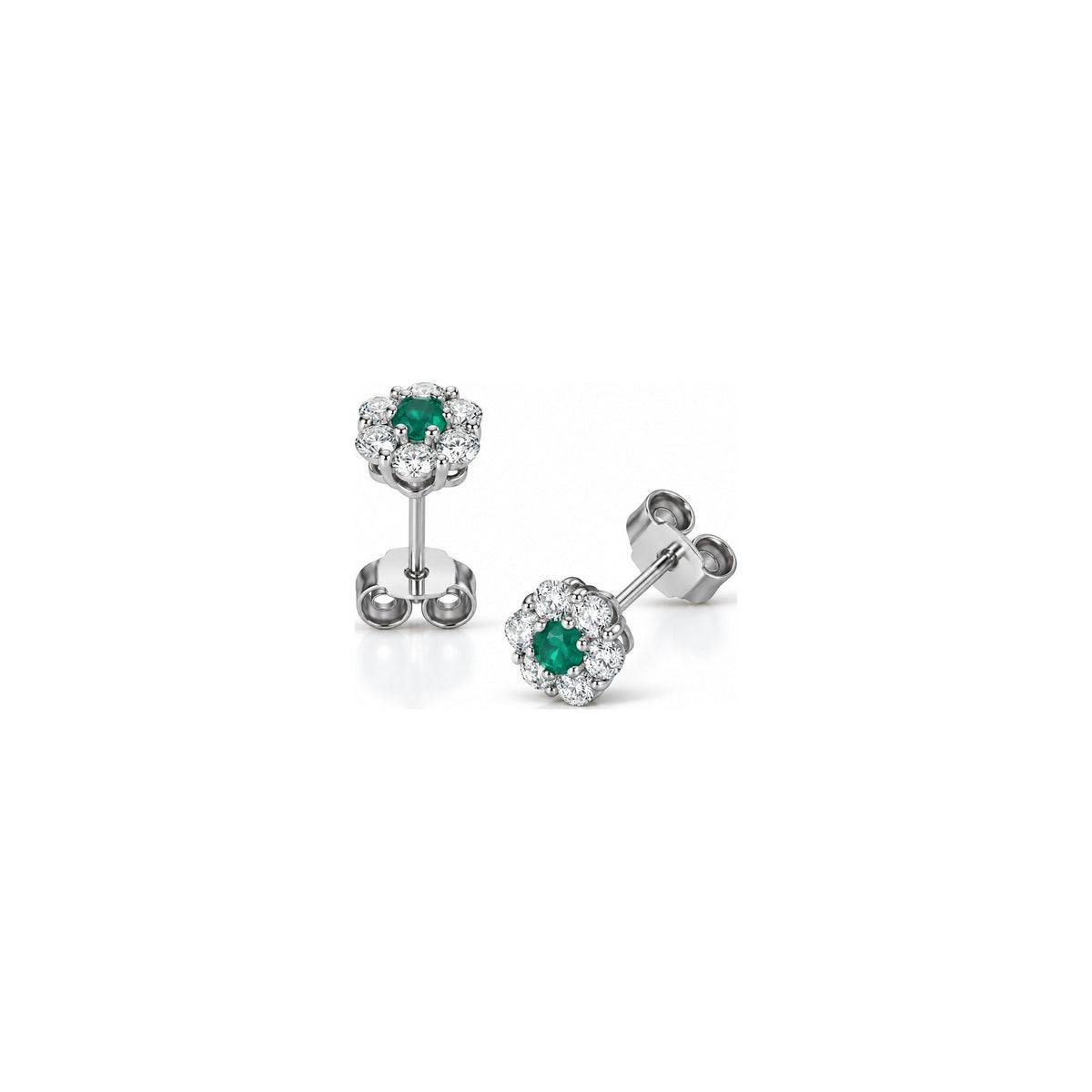 Orecchini Fiore con Diamanti Naturali e Smeraldo in Oro Bianco 18kt